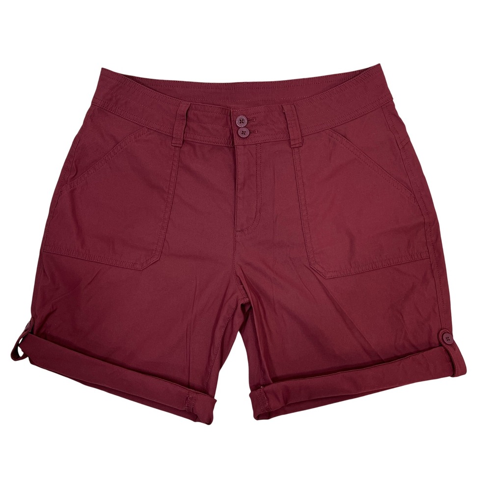 Eddie Bauer Nylon Bermuda Shorts 8 Maroon Red Rolled Hem Hiking Outdoor Gorpcore